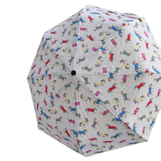 AWST Int'l Lila Compact Umbrella-Horses in Blankets
