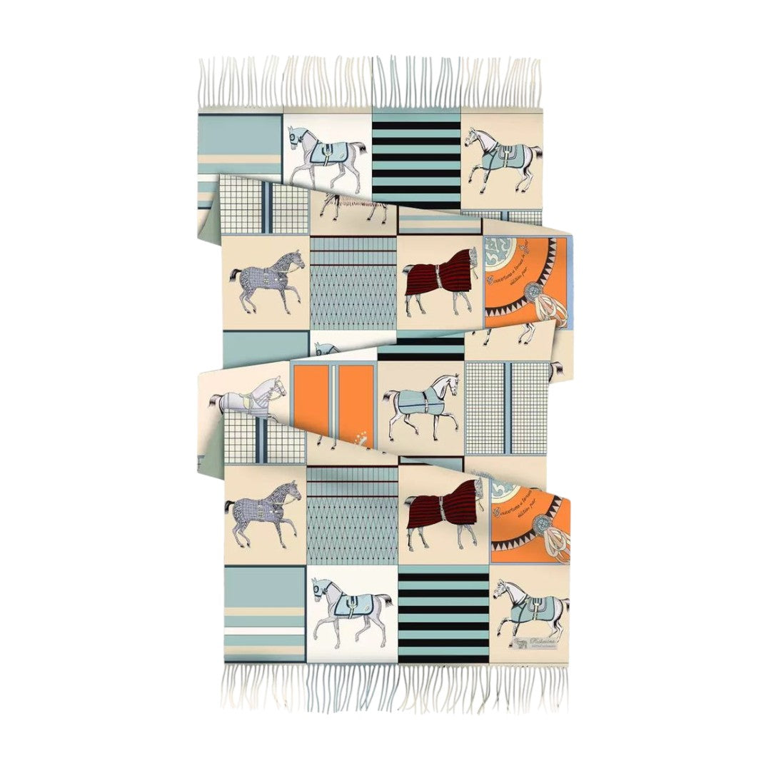 Awst Int'l Horses in Blankets Blue Acrylic Cashmere Scarf