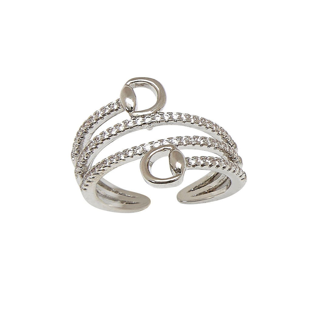 AWST Int'l  Rhodium Spiral Rhinestones & Snaffle Bit Adjustable Ring