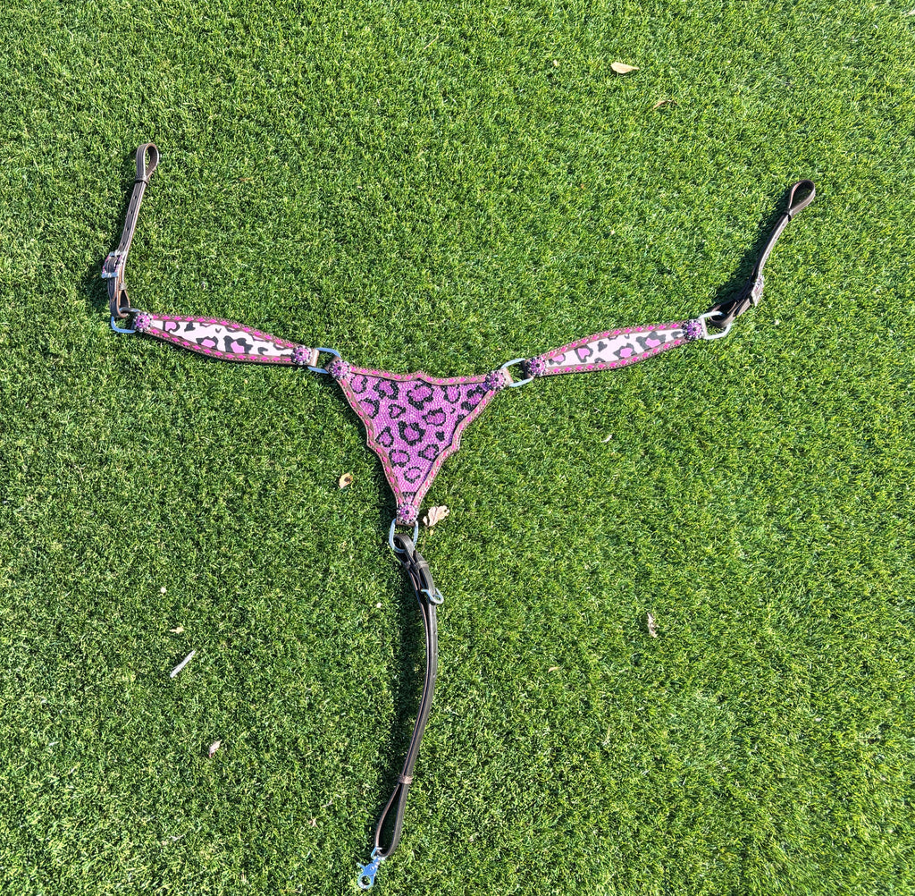 Catty Cowgirl Crystal Breast Collar & Headstall Leather Tack Set
