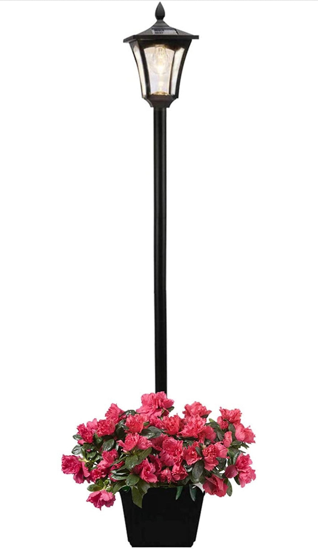 76 Inch Solar Lamp Post Light Outdoor with Planter – 70 Lumens, 4 Adjustable Heights, Black