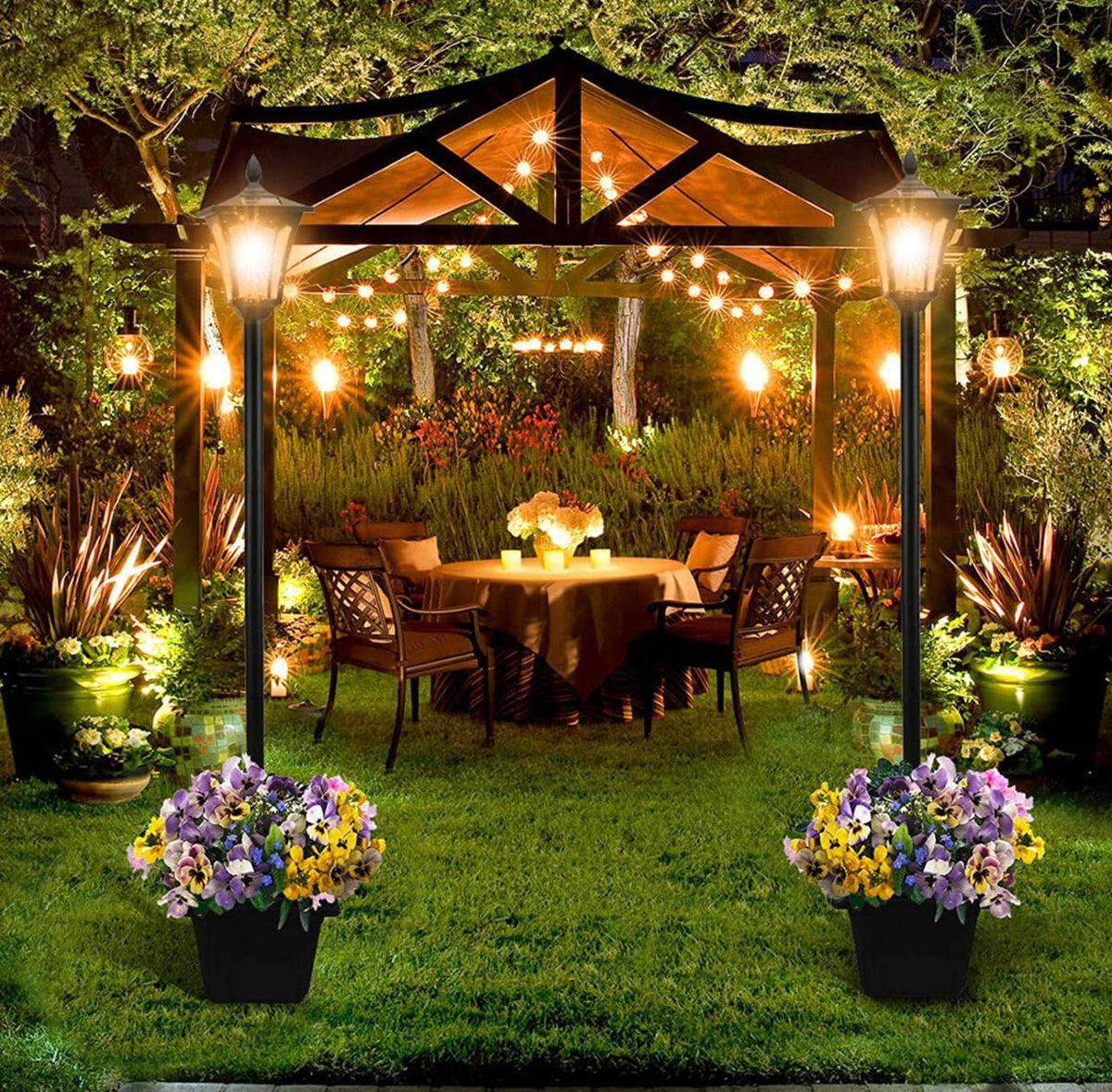 76 Inch Solar Lamp Post Light Outdoor with Planter – 70 Lumens, 4 Adjustable Heights, Black