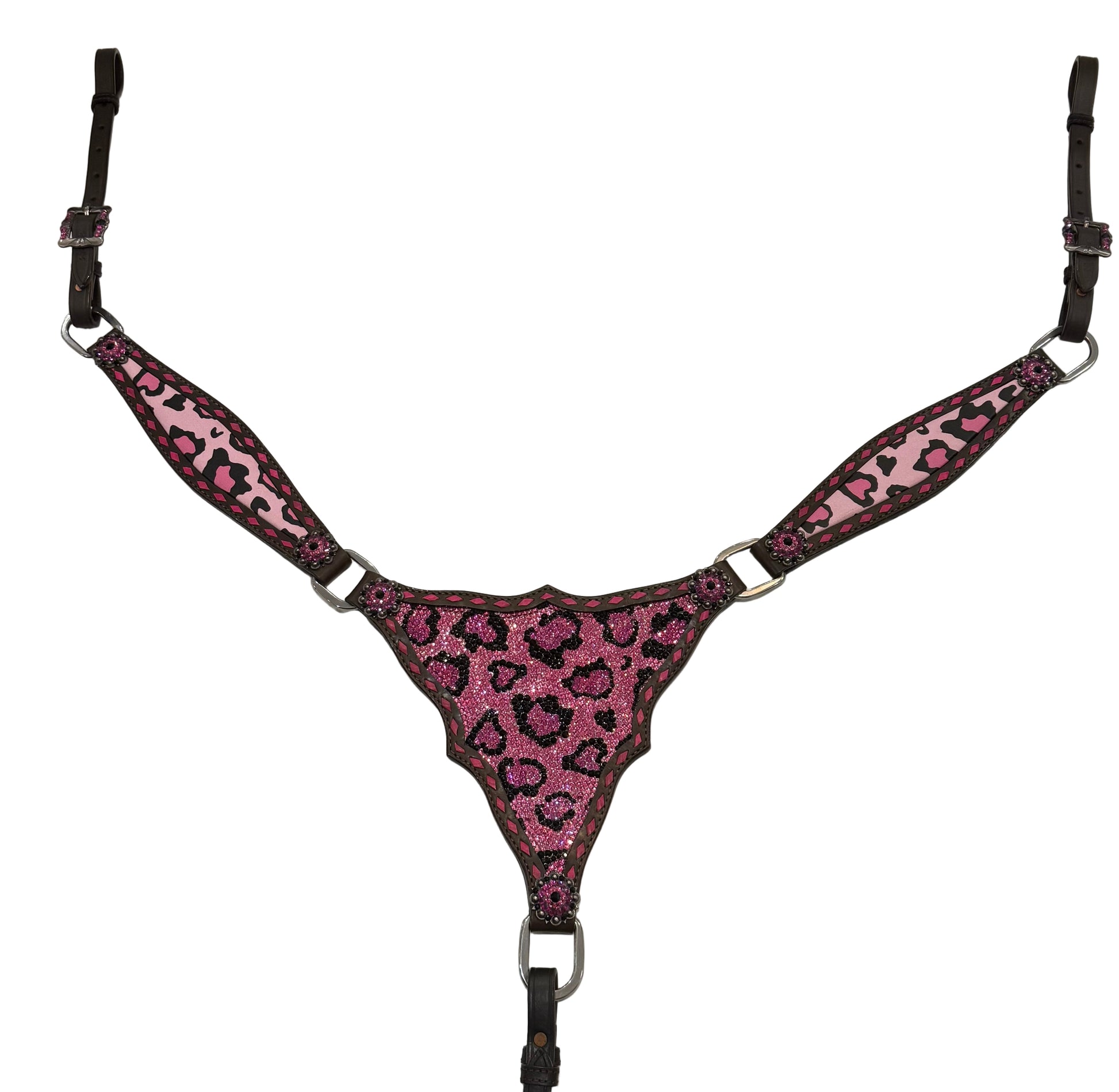 Catty Cowgirl Crystal Breast Collar & Headstall Leather Tack Set