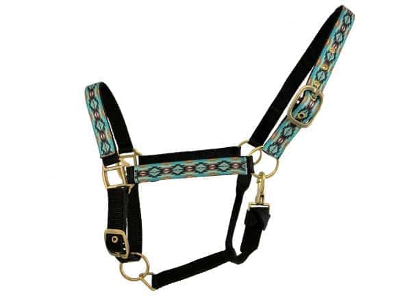 2ply Teal & Brown Navajo Overlay Print Nylon Horse Sized Halter