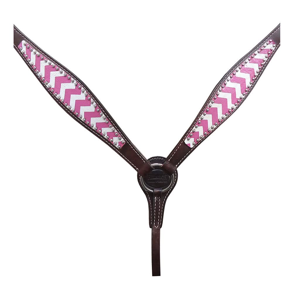 HILASON Western Horse Genuine Leather Headstall & Breast Collar Set Pink Zigzag