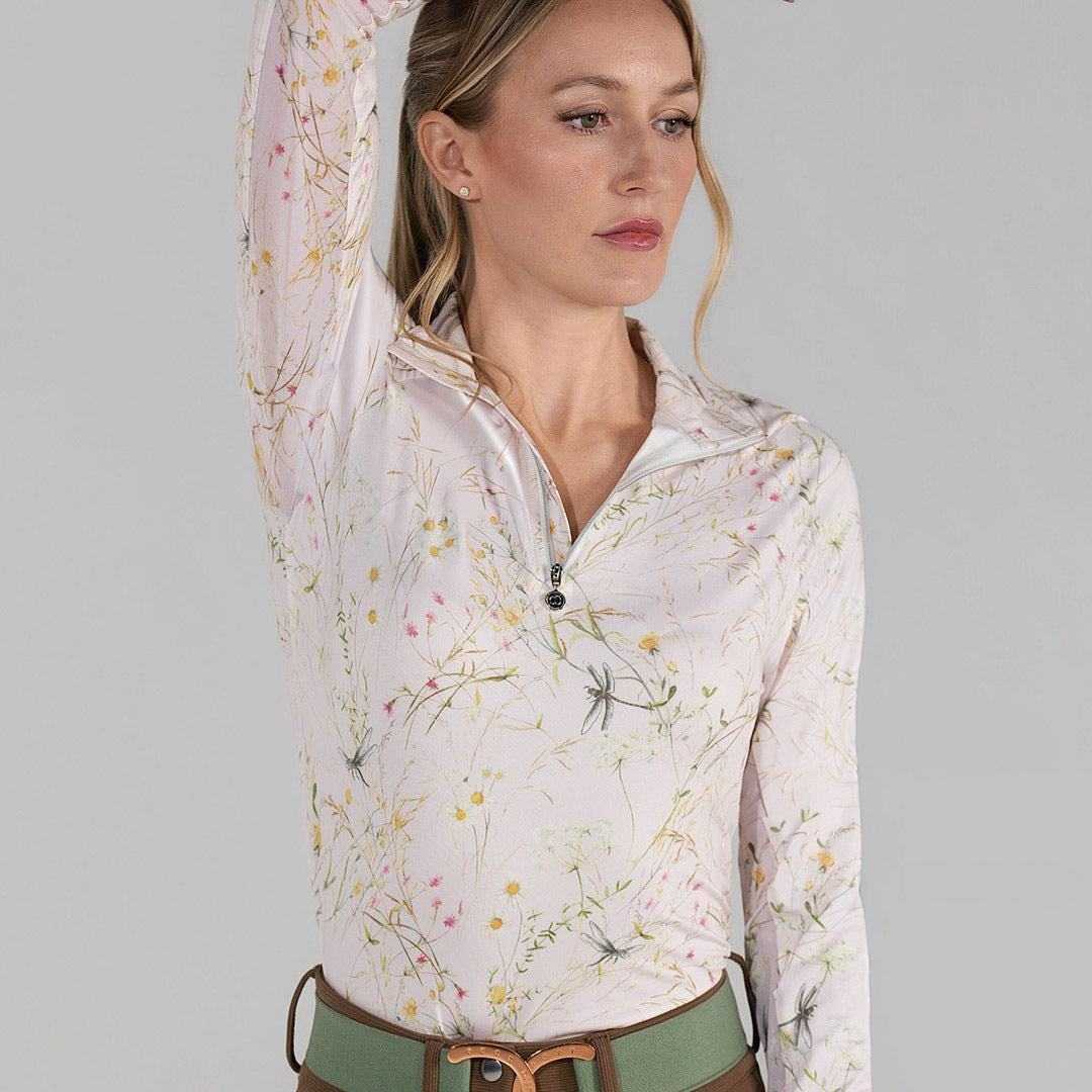 Dapplebay Dragonfly Meadow 1/4 Zip LS Riding Top-Light Pink