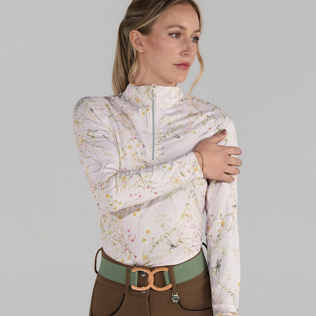 Dapplebay Dragonfly Meadow 1/4 Zip LS Riding Top-Light Pink