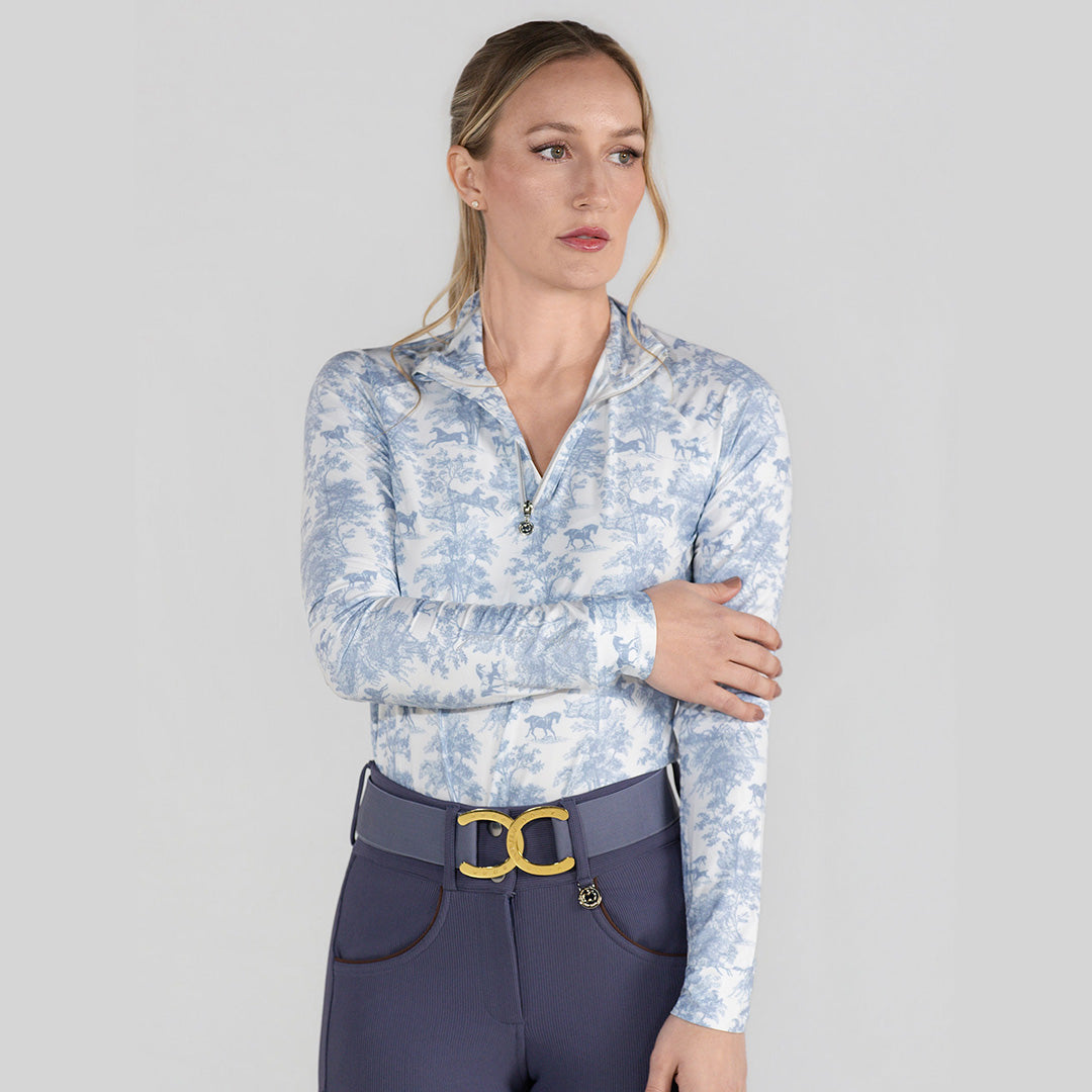 Dapplebay Equestrian Toile 1/4 Zip LS Riding Top-Moonrise