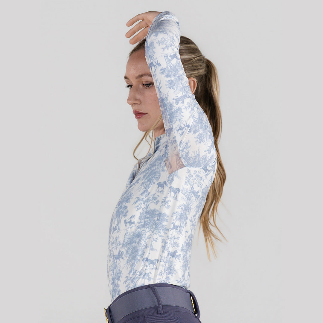 Dapplebay Equestrian Toile 1/4 Zip LS Riding Top-Moonrise