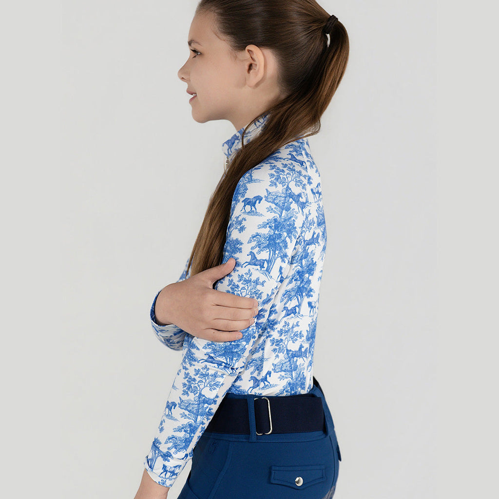 Dapplebay Kids Blue Equestrian Toile 1/4 Zip - Long Sleeve