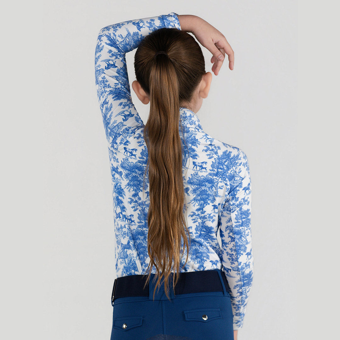 Dapplebay Kids Blue Equestrian Toile 1/4 Zip - Long Sleeve