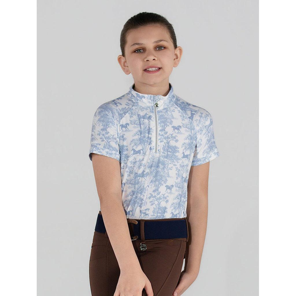 Dapplebay Kids Equestrian Toile 1/4 Zip SS Riding Top-Moonrise