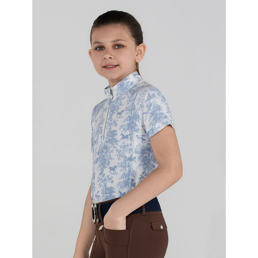 Dapplebay Kids Equestrian Toile 1/4 Zip SS Riding Top-Moonrise