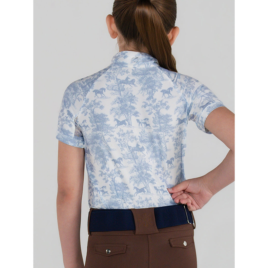 Dapplebay Kids Equestrian Toile 1/4 Zip SS Riding Top-Moonrise