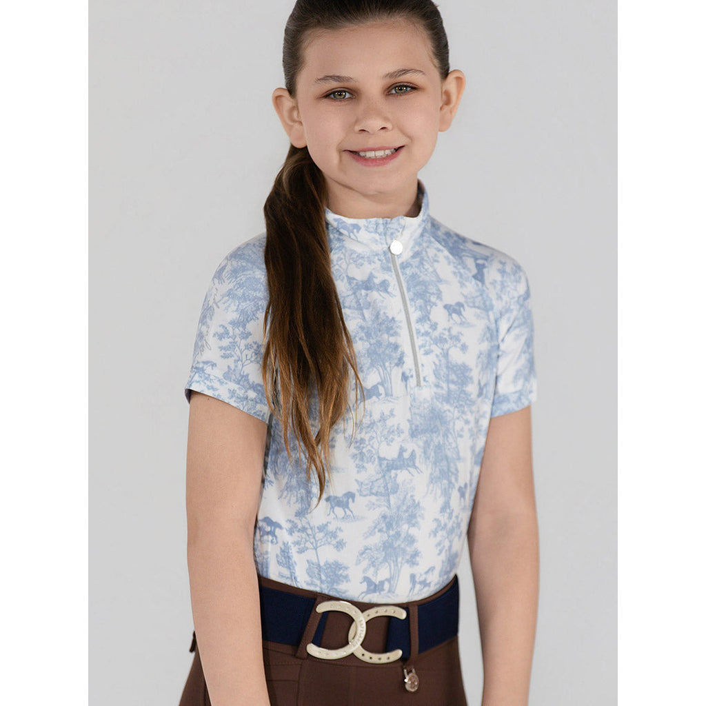 Dapplebay Kids Equestrian Toile 1/4 Zip SS Riding Top-Moonrise