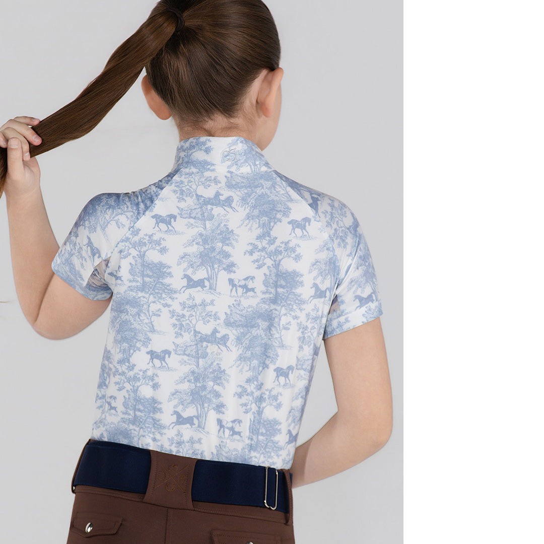 Dapplebay Kids Equestrian Toile 1/4 Zip SS Riding Top-Moonrise