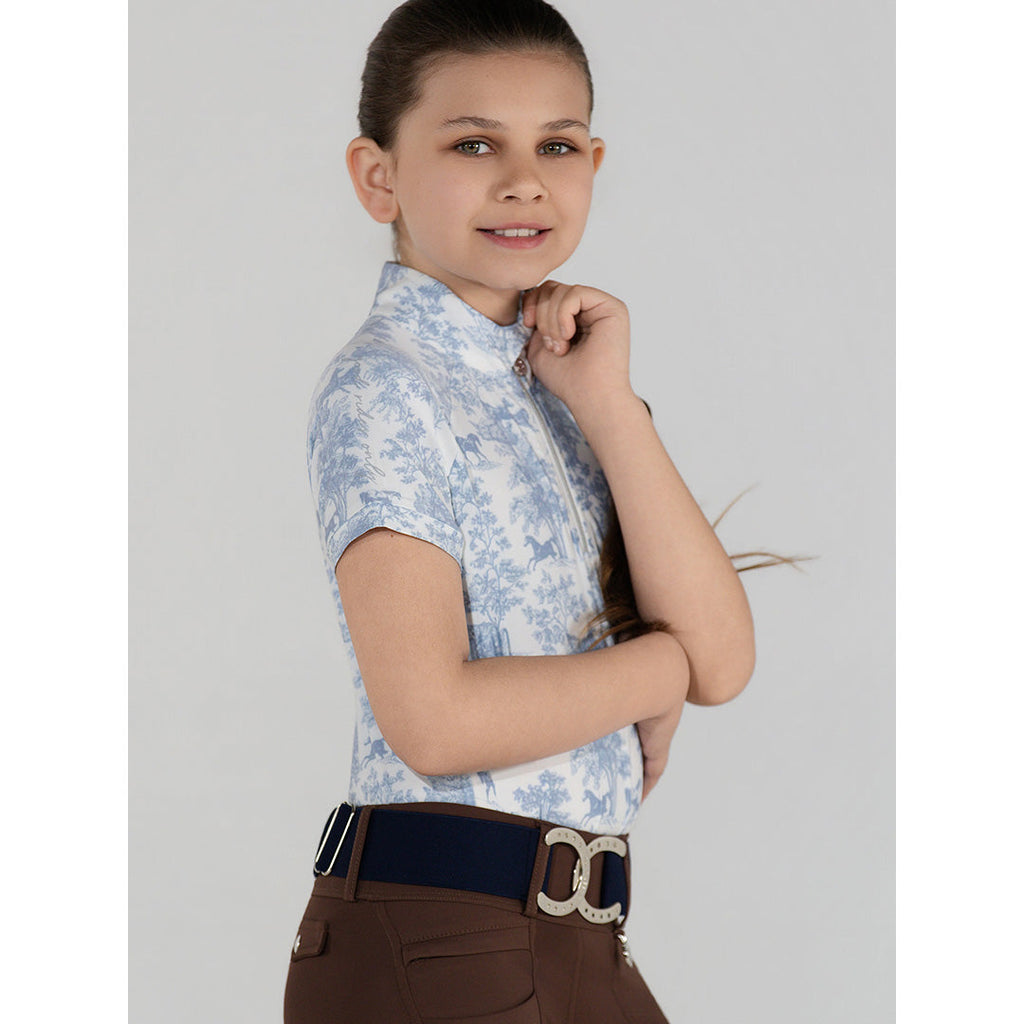 Dapplebay Kids Equestrian Toile 1/4 Zip SS Riding Top-Moonrise
