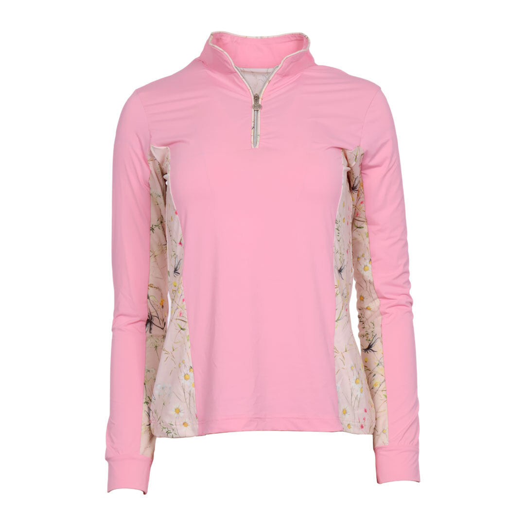 Dapplebay Grace 1/4 Zip LS Riding Top-Light Pink/Dragonfly Meadow