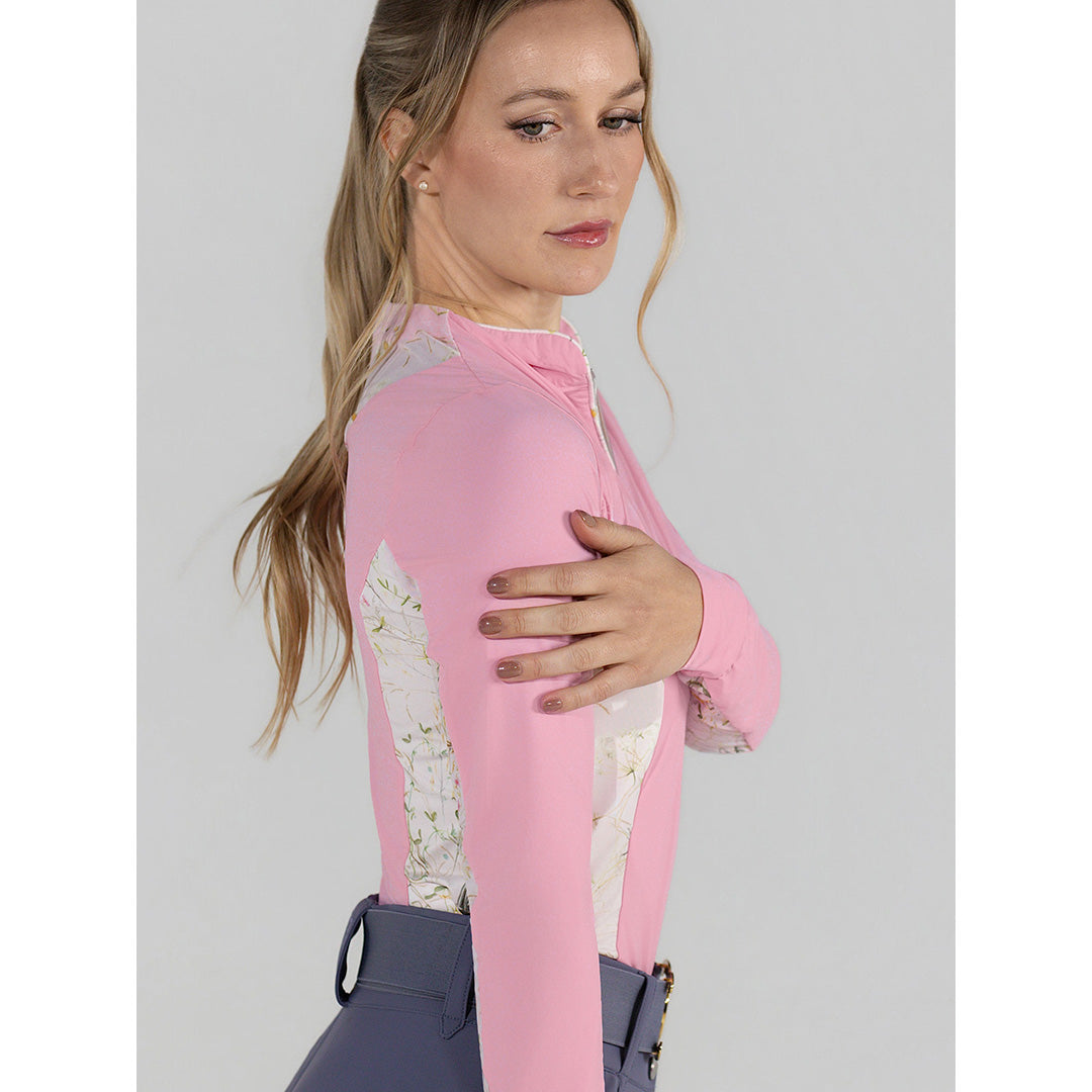 Dapplebay Grace 1/4 Zip LS Riding Top-Light Pink/Dragonfly Meadow