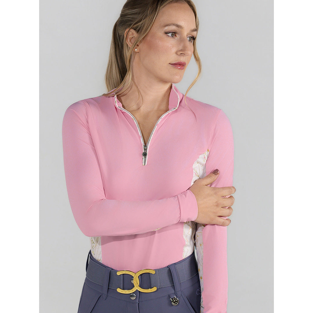 Dapplebay Grace 1/4 Zip LS Riding Top-Light Pink/Dragonfly Meadow