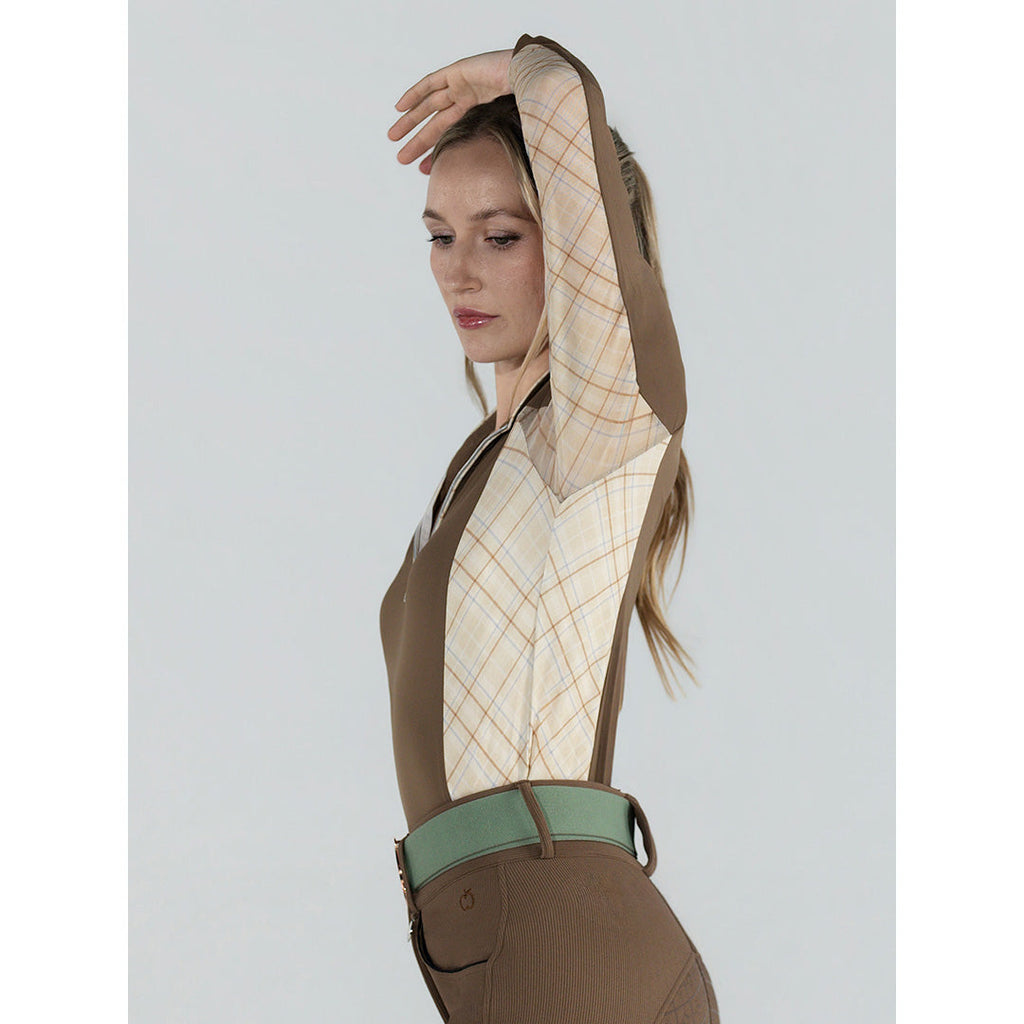 Dapplebay Grace 1/4 Zip LS Riding Top-Chestnut/Spring Plaid