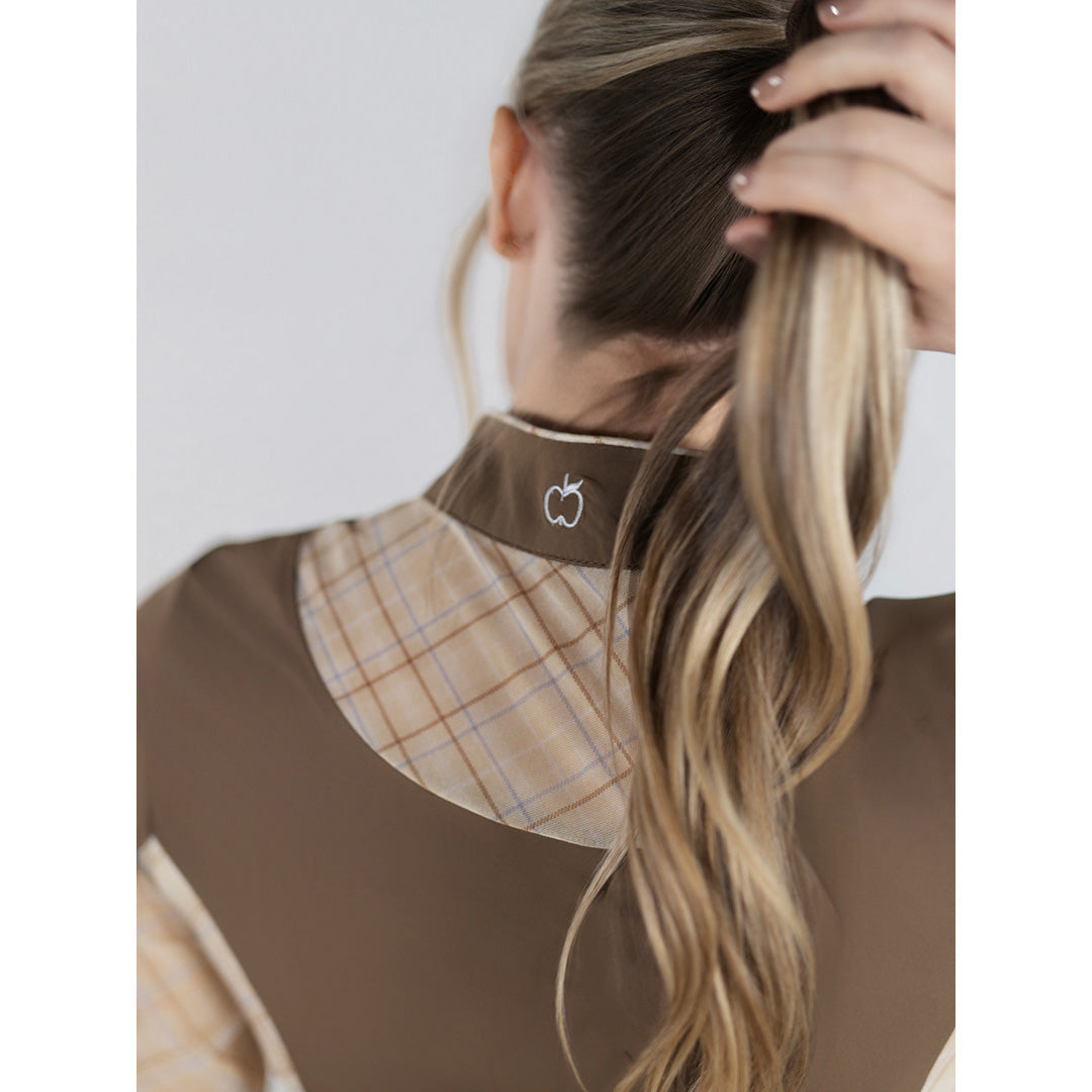 Dapplebay Grace 1/4 Zip LS Riding Top-Chestnut/Spring Plaid