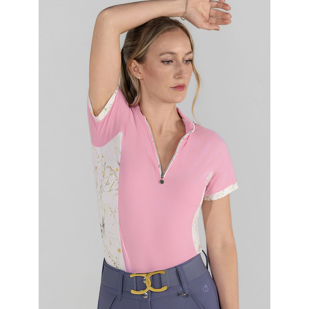 Dapplebay Grace 1/4 Zip SS Riding Top-Light Pink/Dragonfly Meadow