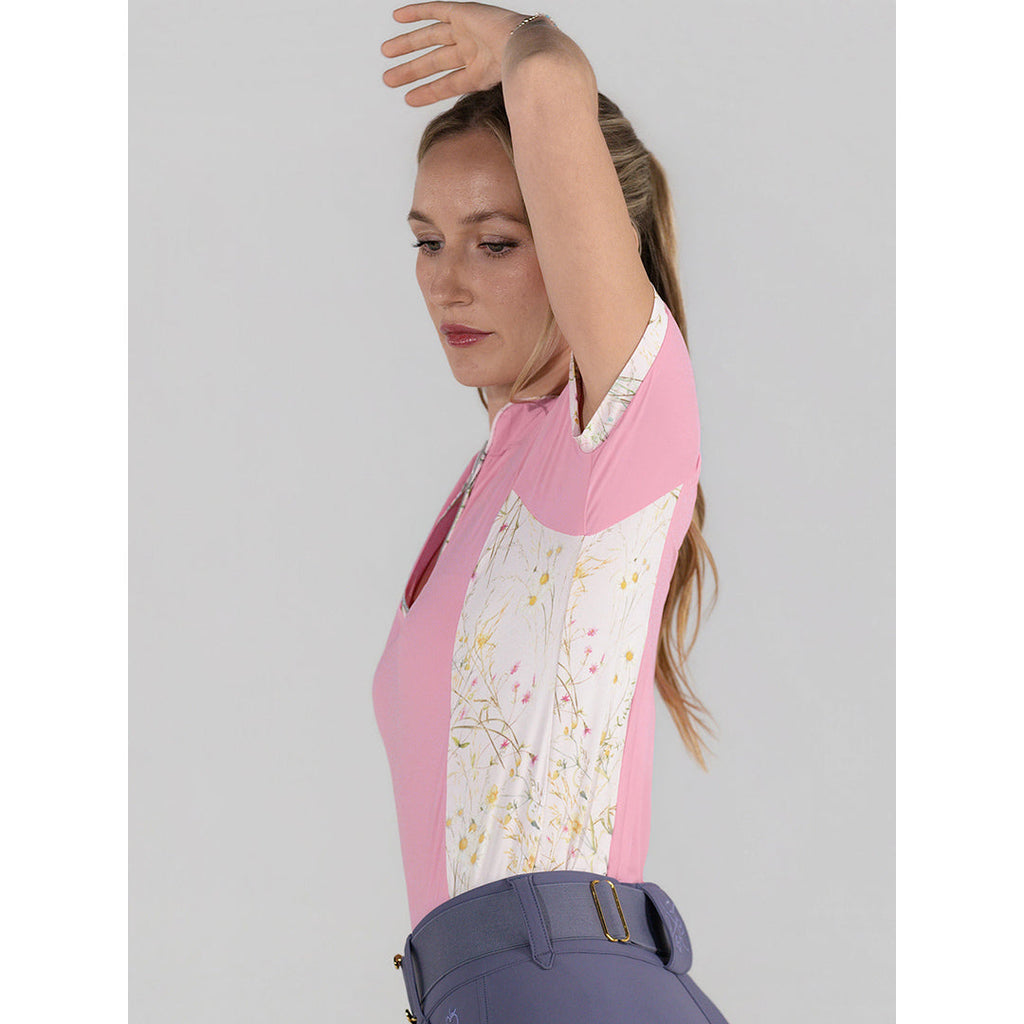 Dapplebay Grace 1/4 Zip SS Riding Top-Light Pink/Dragonfly Meadow