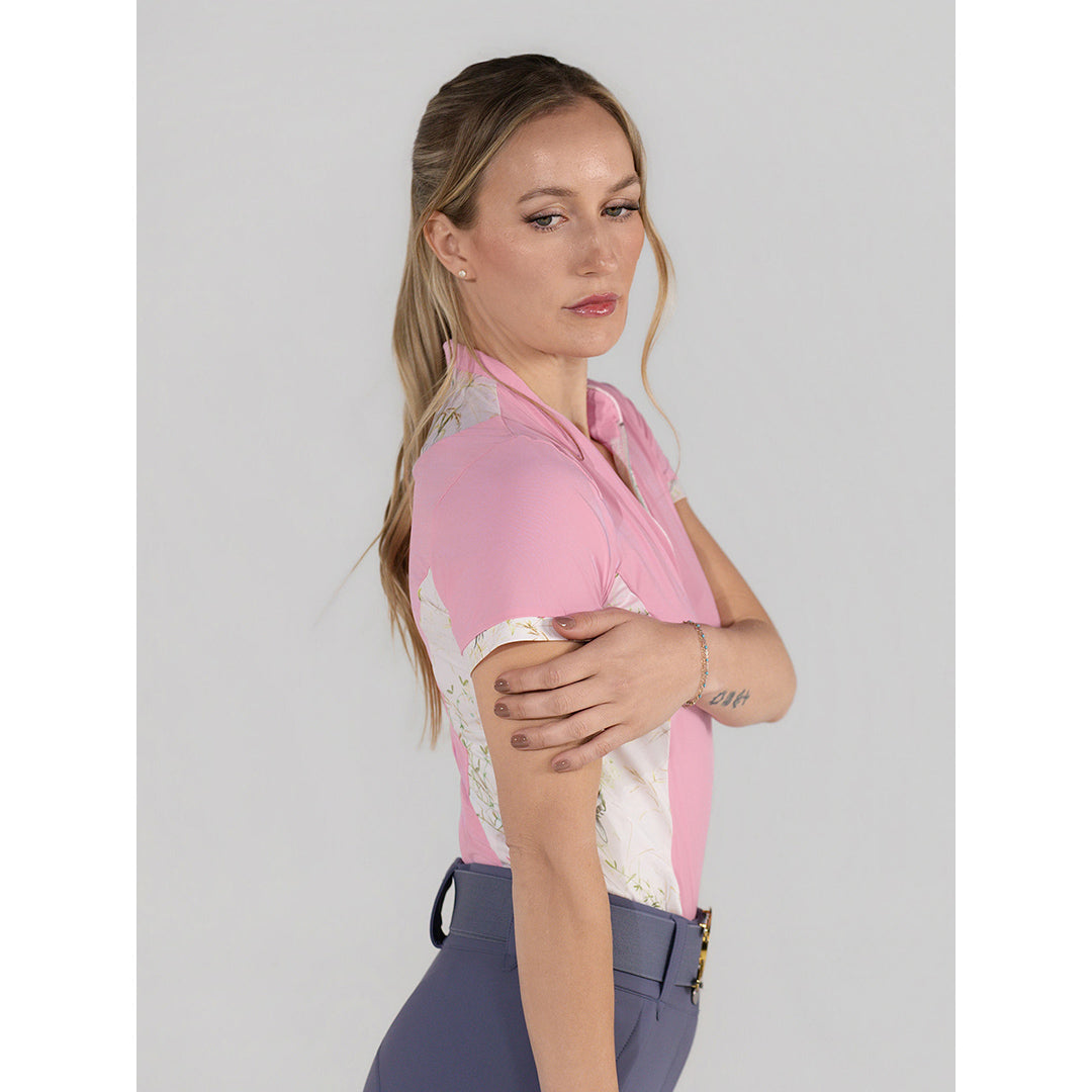 Dapplebay Grace 1/4 Zip SS Riding Top-Light Pink/Dragonfly Meadow