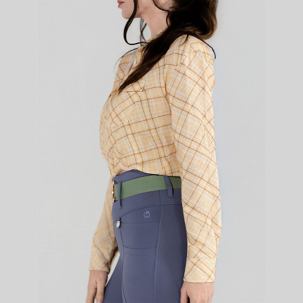 Dapplebay Spring Plaid Breezy Button Up Top-Tan