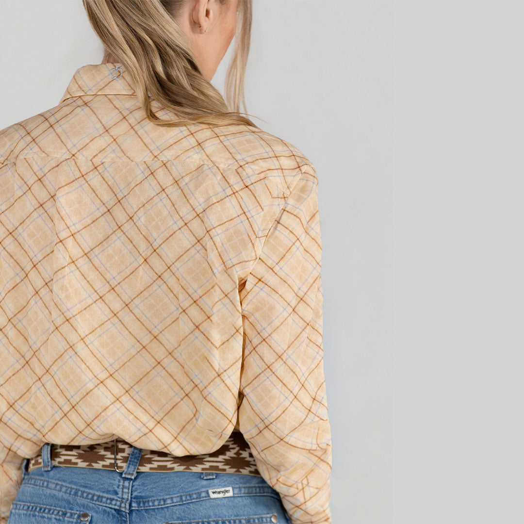 Dapplebay Spring Plaid Breezy Button Up Top-Tan