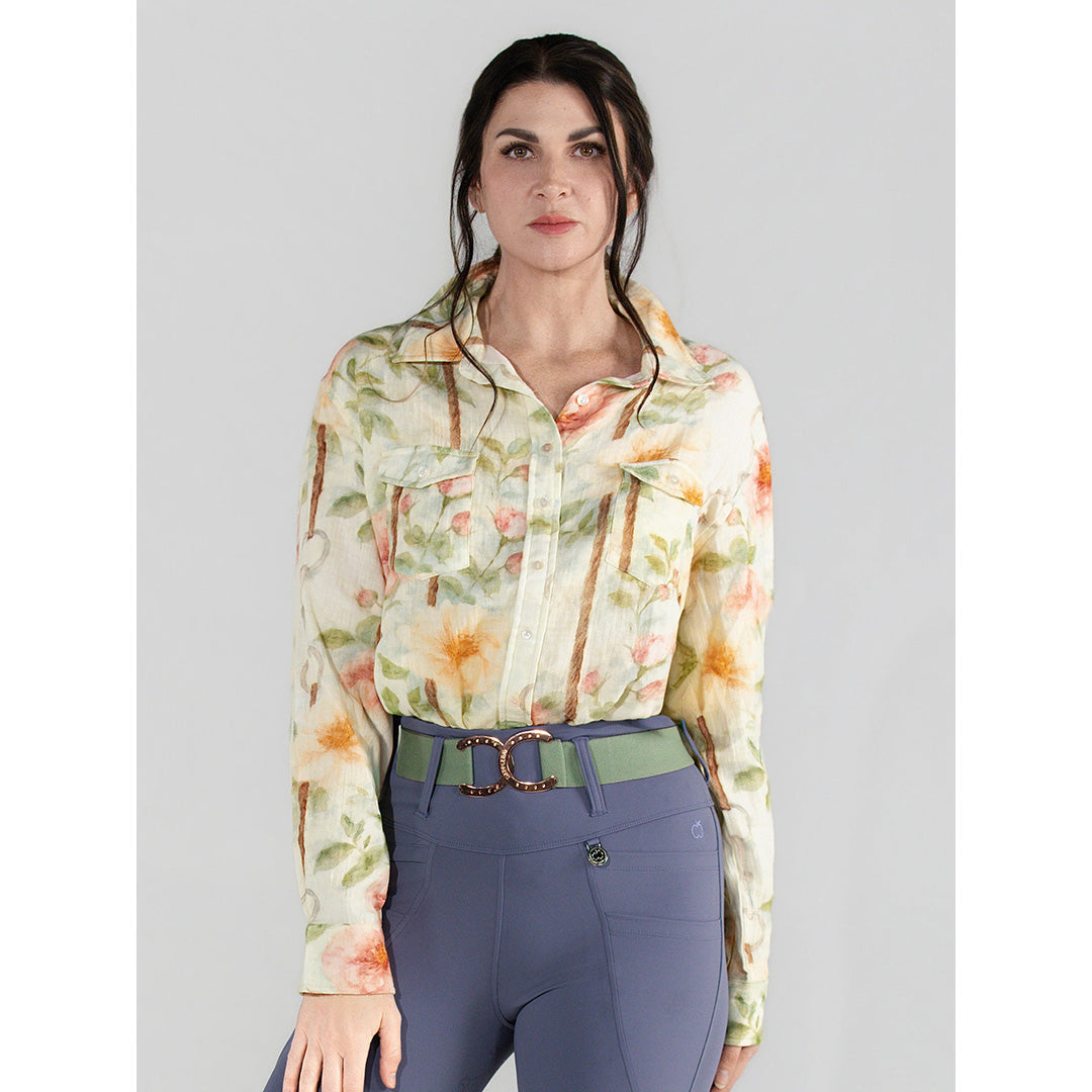 Dapplebay Vintage Floral Breezy Button Up Top-Tan