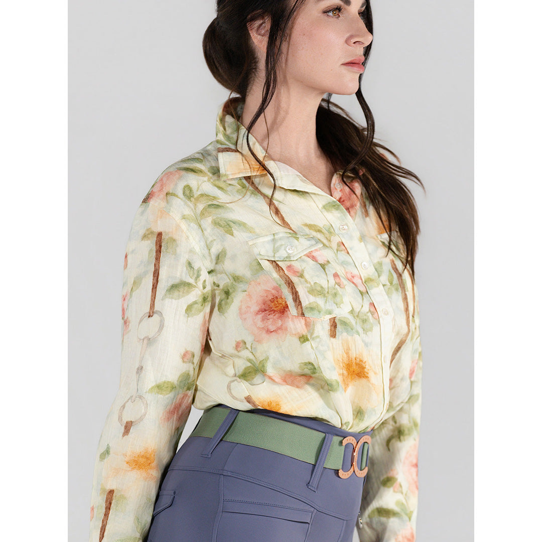 Dapplebay Vintage Floral Breezy Button Up Top-Tan