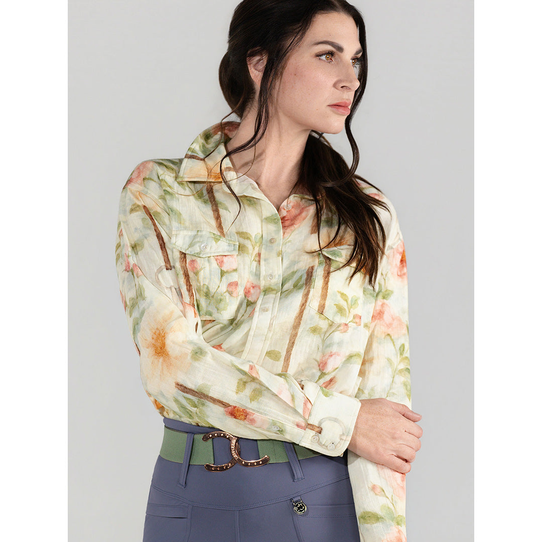 Dapplebay Vintage Floral Breezy Button Up Top-Tan