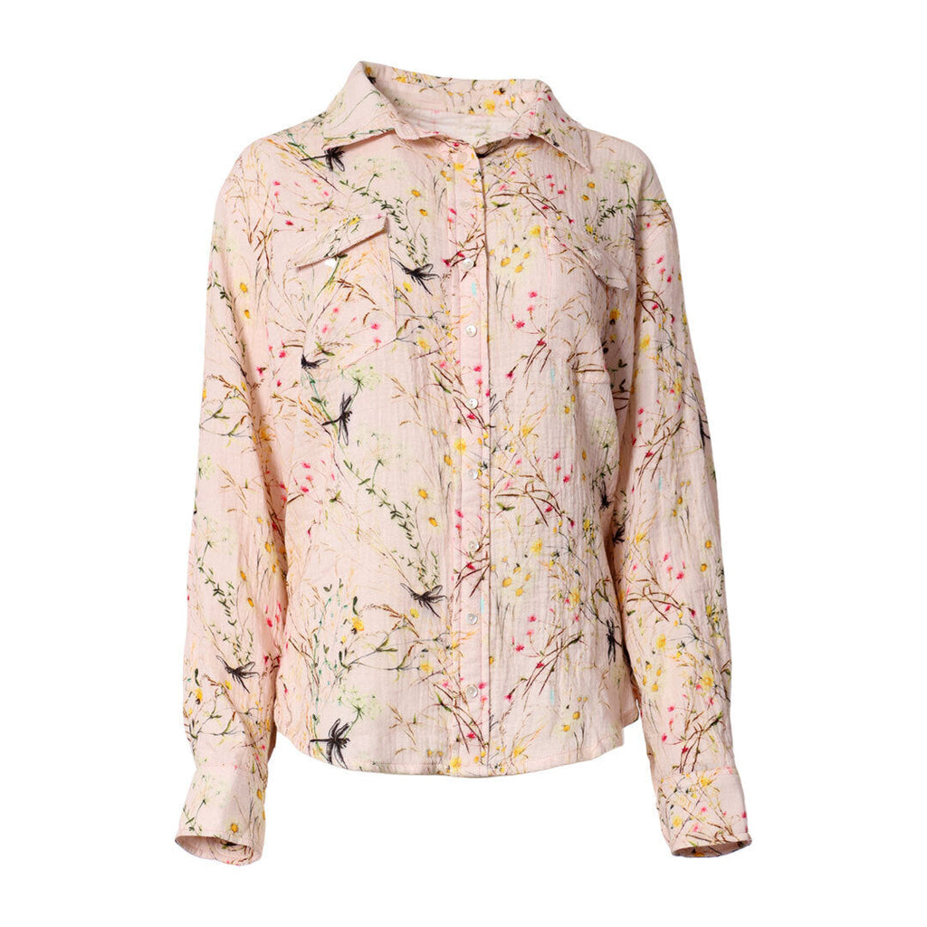 Dapplebay Dragonfly Meadow Breezy Button Up Top-Light Pink