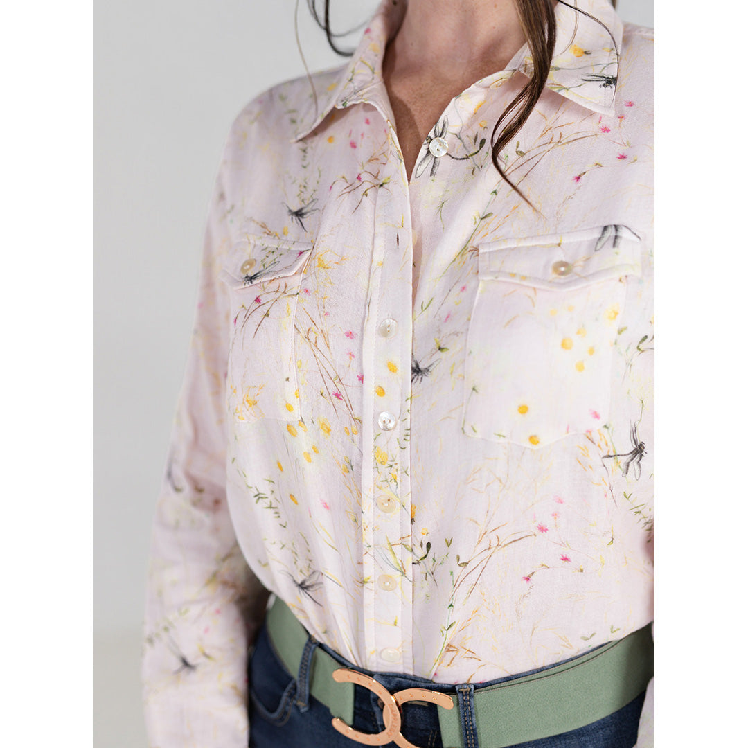 Dapplebay Dragonfly Meadow Breezy Button Up Top-Light Pink