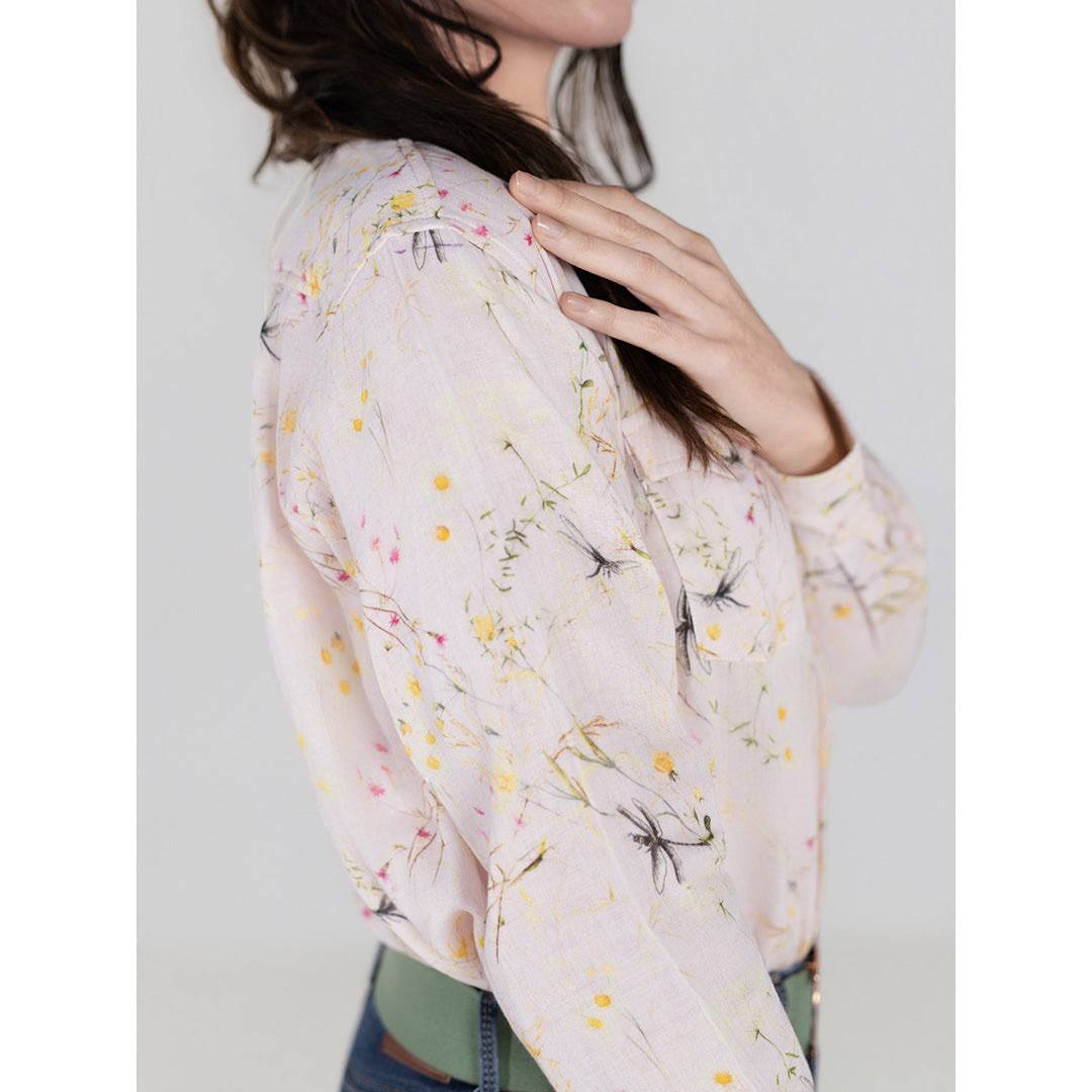 Dapplebay Dragonfly Meadow Breezy Button Up Top-Light Pink