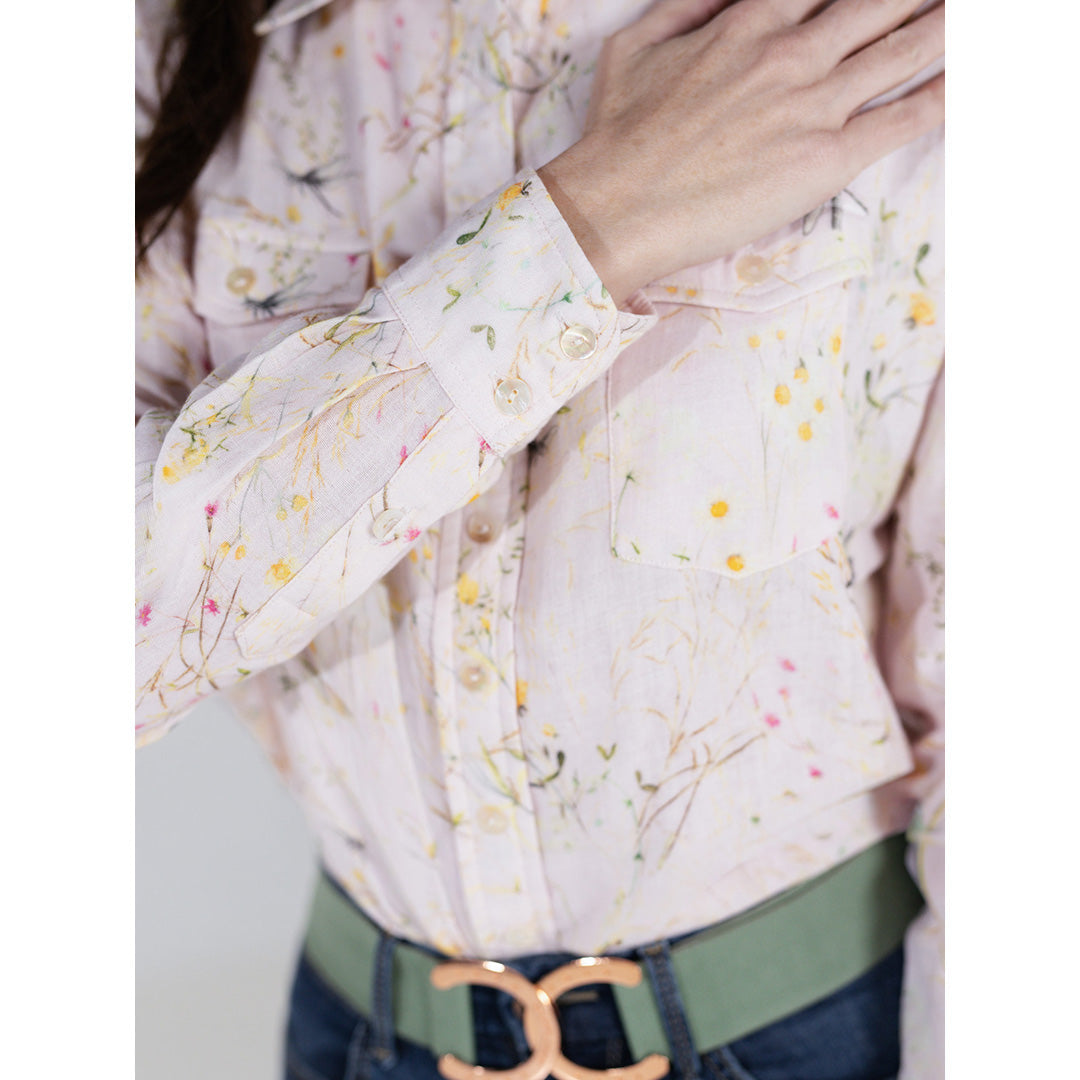 Dapplebay Dragonfly Meadow Breezy Button Up Top-Light Pink
