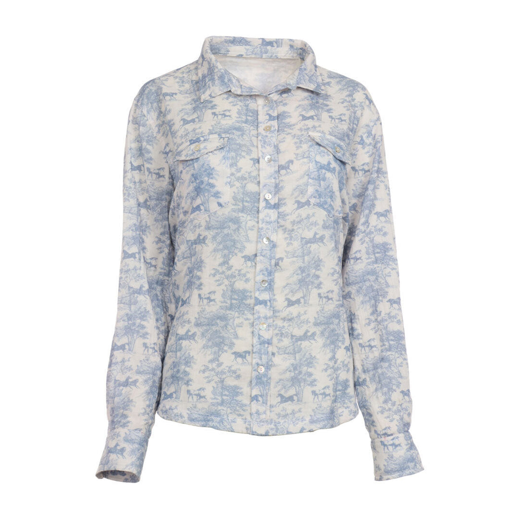 Dapplebay Equestrian Toile Breezy Button Up Top-Moonrise