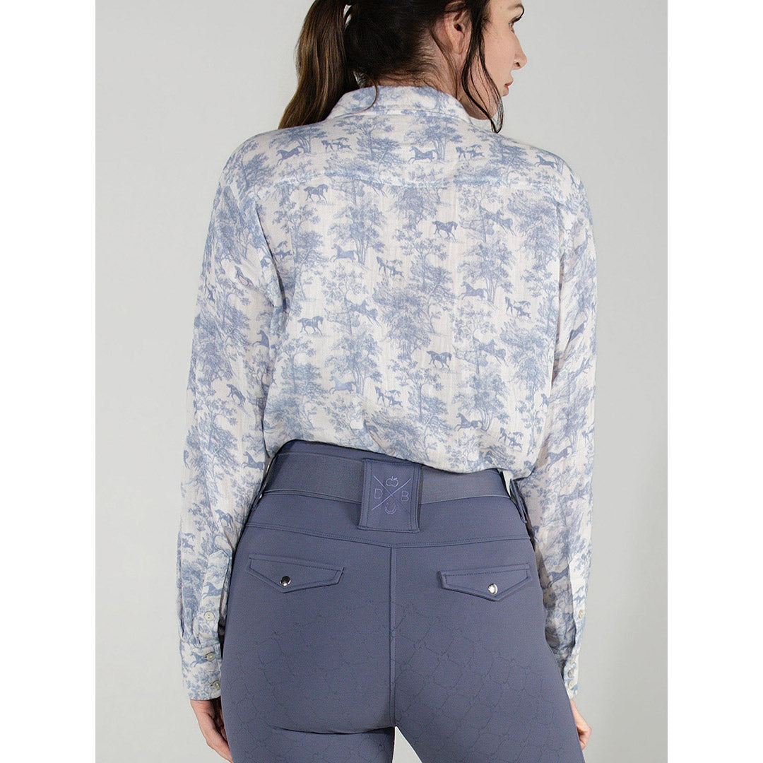 Dapplebay Equestrian Toile Breezy Button Up Top-Moonrise