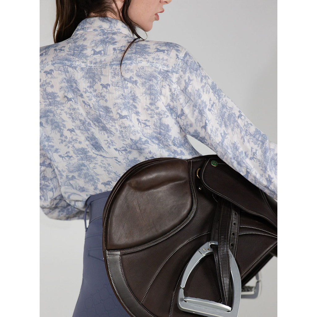 Dapplebay Equestrian Toile Breezy Button Up Top-Moonrise