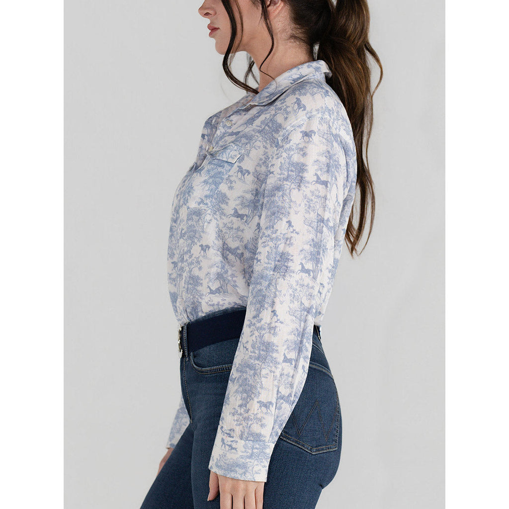 Dapplebay Equestrian Toile Breezy Button Up Top-Moonrise