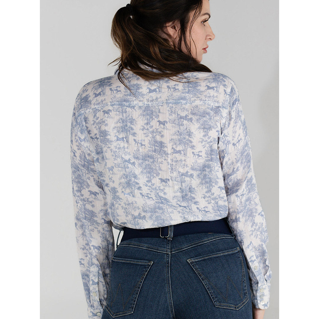 Dapplebay Equestrian Toile Breezy Button Up Top-Moonrise