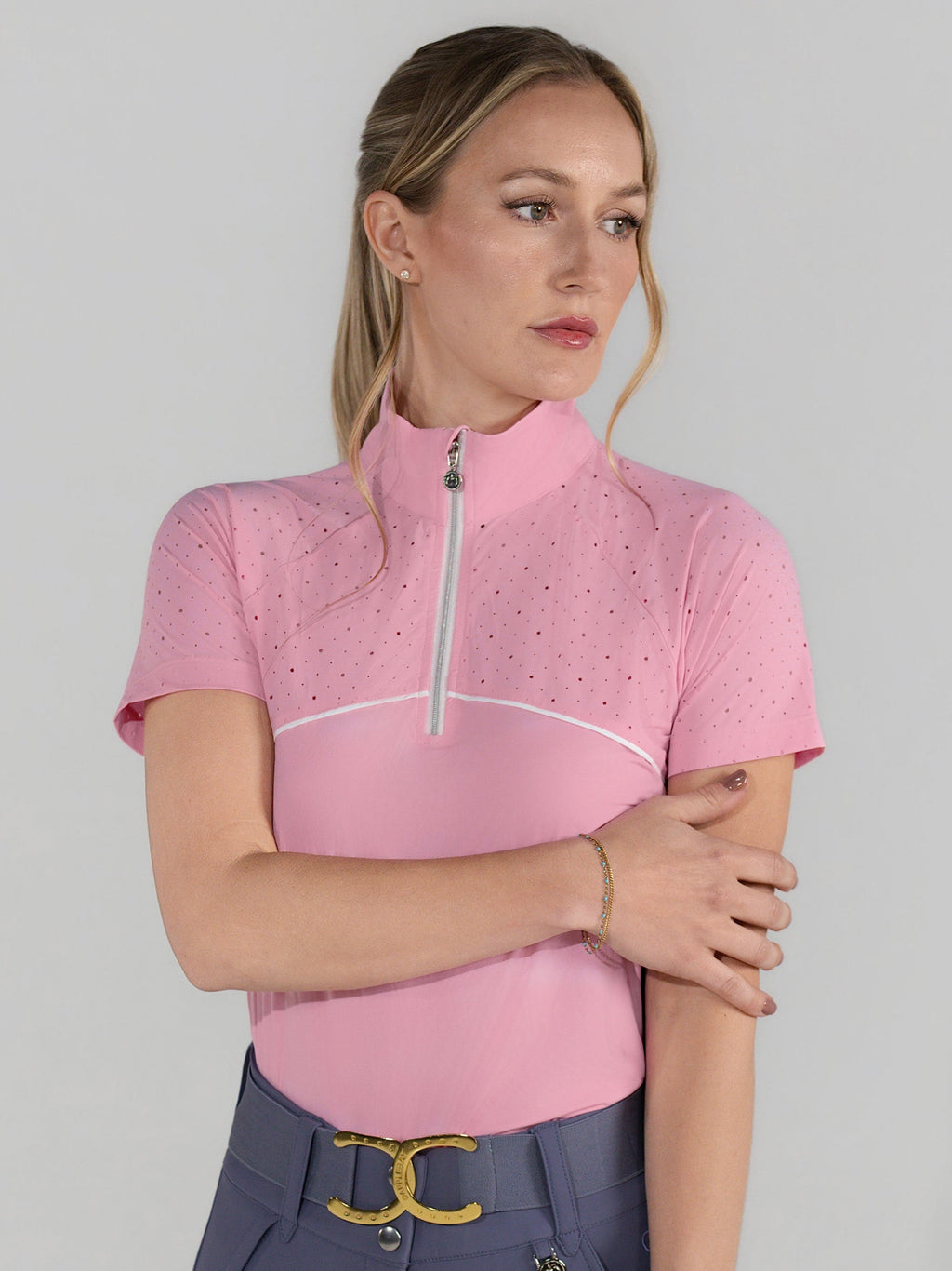 Dapplebay Lady 1/4 Zip Aircut SS Riding Top-Ballet Pink