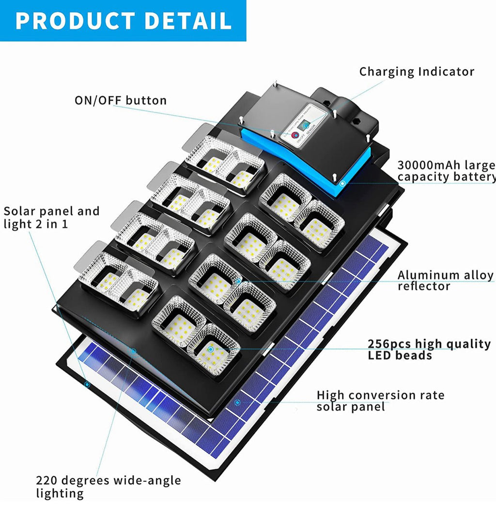 6800W Commercial Solar Street Lights Dusk to Dawn , Motion Sensor, 75000LM for Street with Remote Control