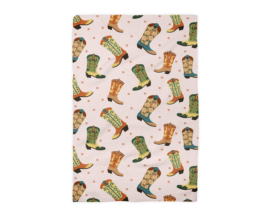 Retro Western Horse Boots Cowboy Hat Kitchen Towel Waffle