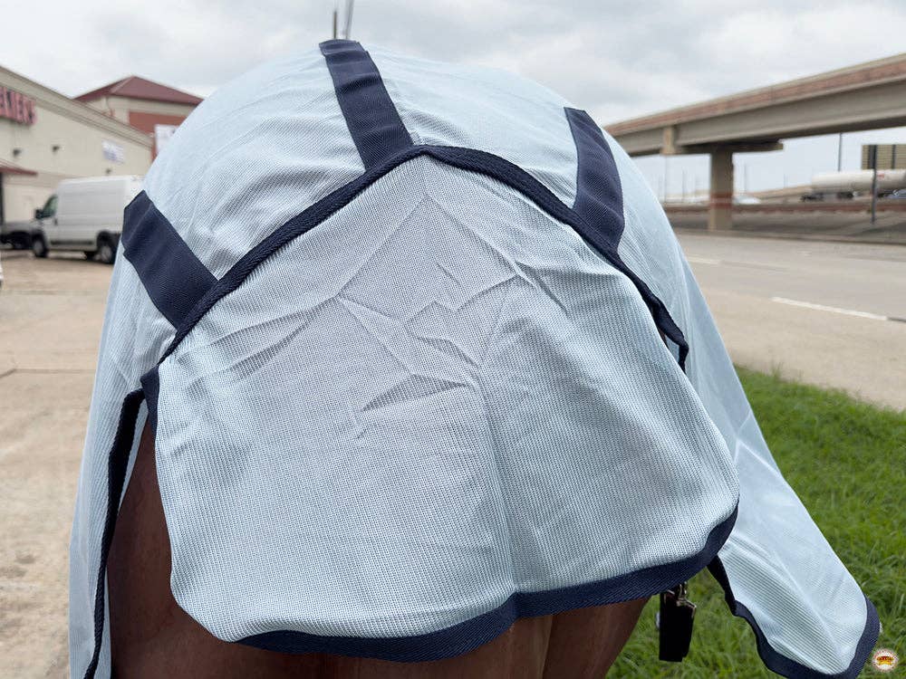 HILASON 66"-84" Horse Fly Sheet with Neck UV Protect Mesh Bug Mosquito Summer White