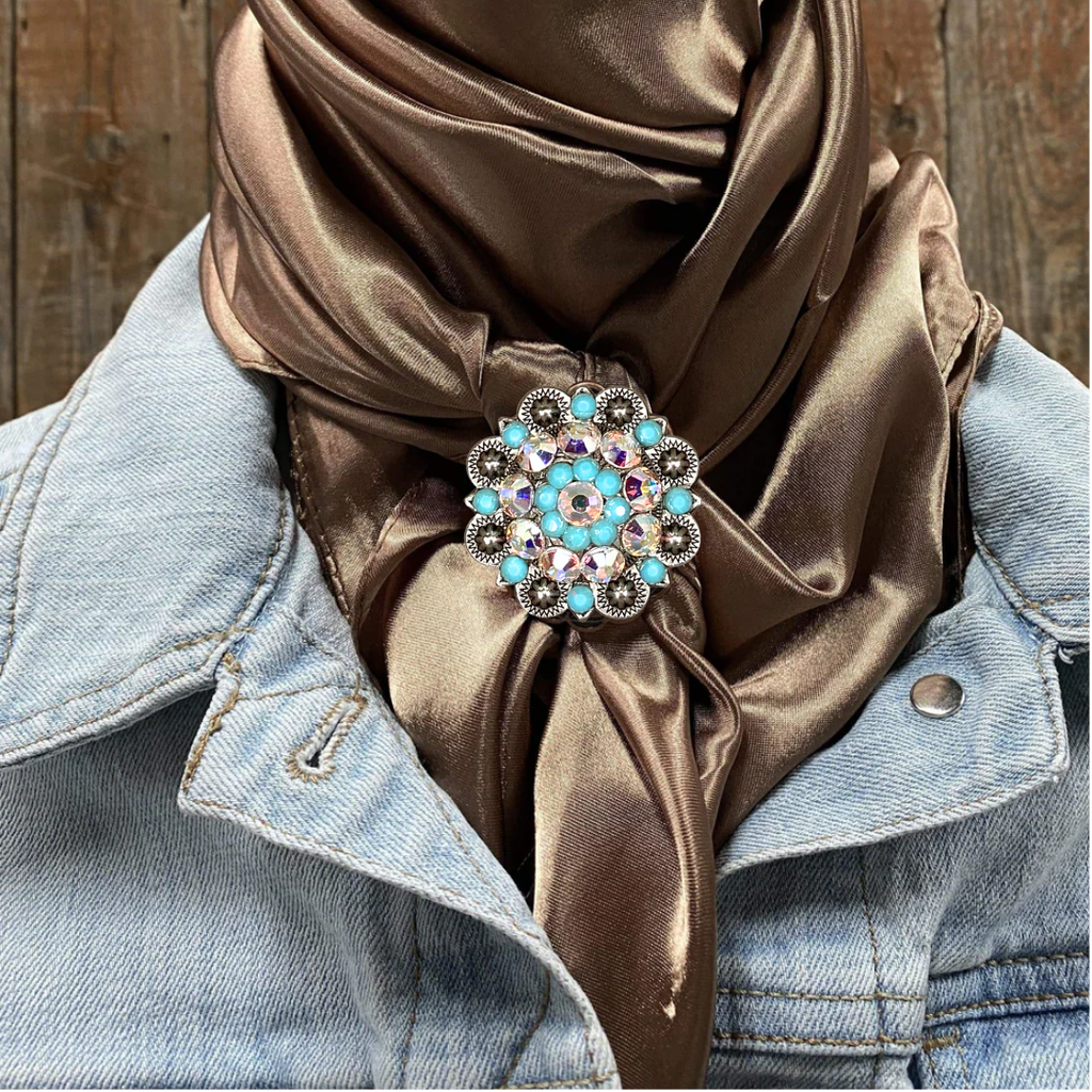 35X35" Solid Tan Wild Rag / Scarf WRS7 - Crystal Concho Wild Rag Slides - Assorted