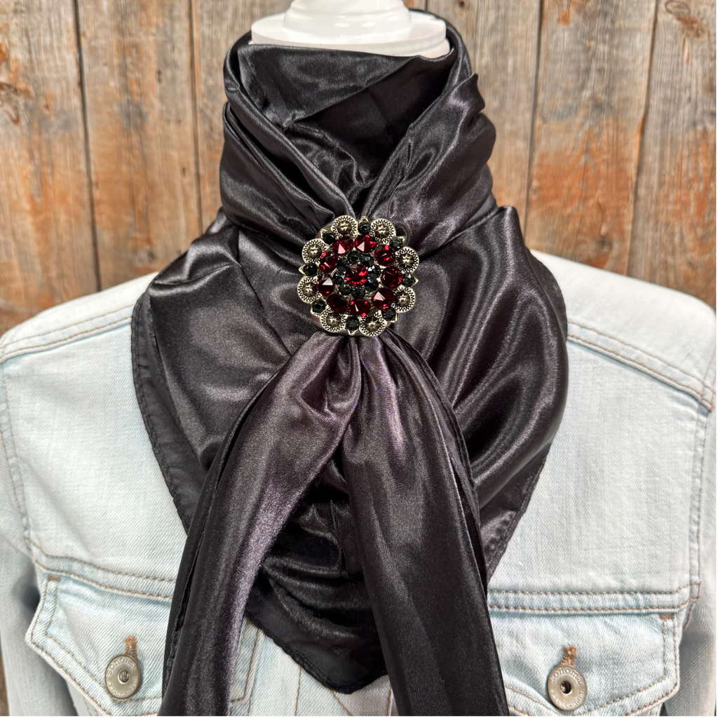 35X35" Solid Black Wild Rag / Scarf WRS4 - Crystal Concho Wild Rag Slides - Assorted