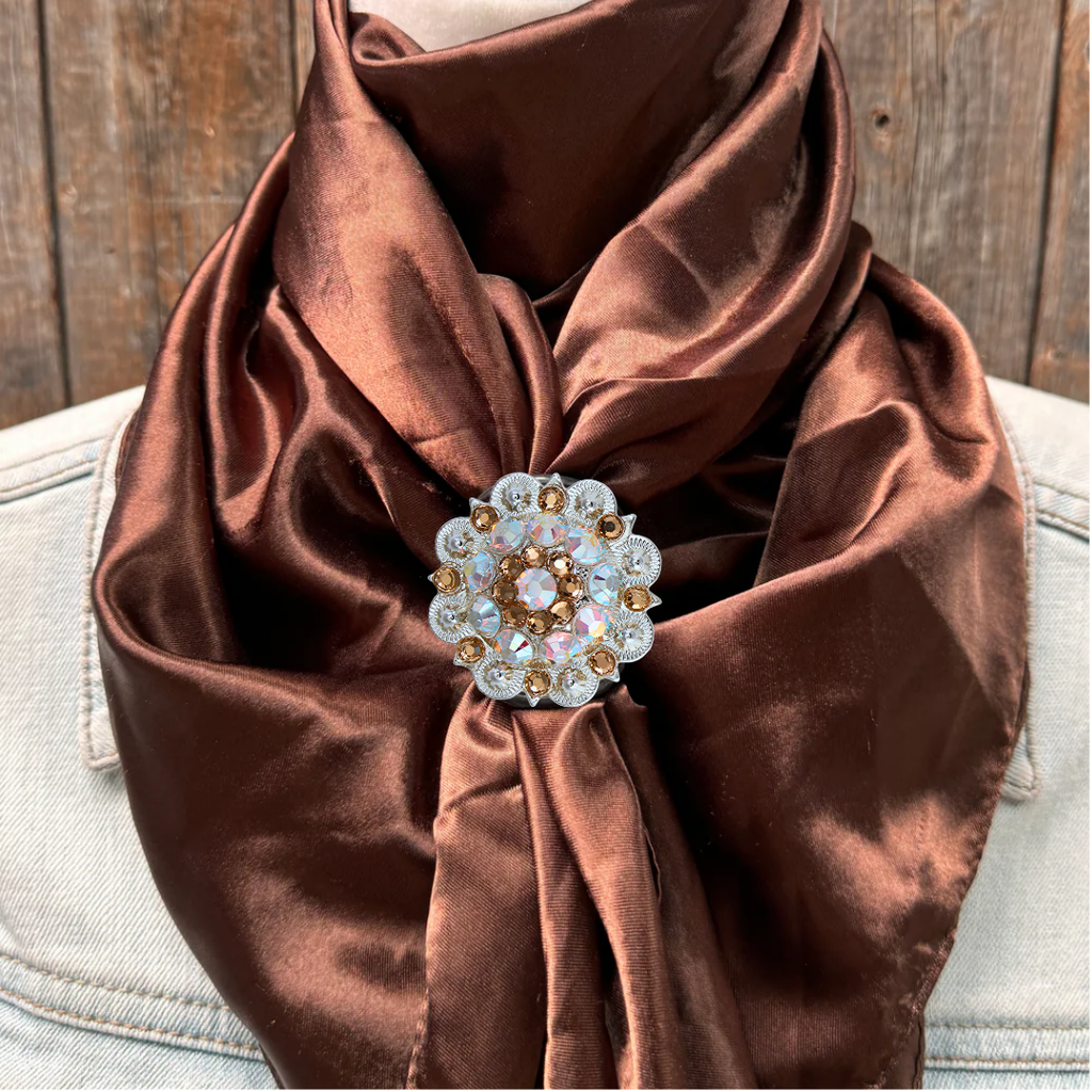 35X35" Solid Brown Wild Rag / Scarf WRS2 - Crystal Concho Wild Rag Slides - Assorted